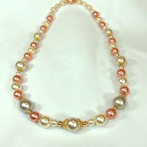 Vintage Peach & Natural Color Faux Pearl Necklace